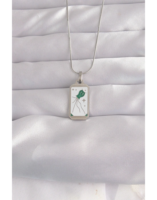 316L Çelik Gümüş Renk Beyaz Mineli Tarot Kolye