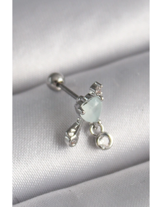 316L Çelik Gümüş Renk Beyaz Minelik Kalp Sallantı Zirkon Taş Detay Tragus Piercing