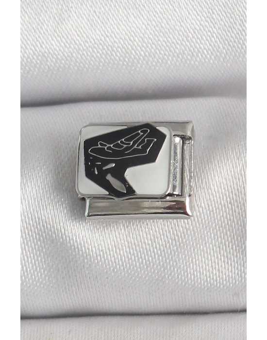 316L Çelik Gümüş Renk Beyaz Siyah Uçak İşlemeli Portre Model Nomination Charm