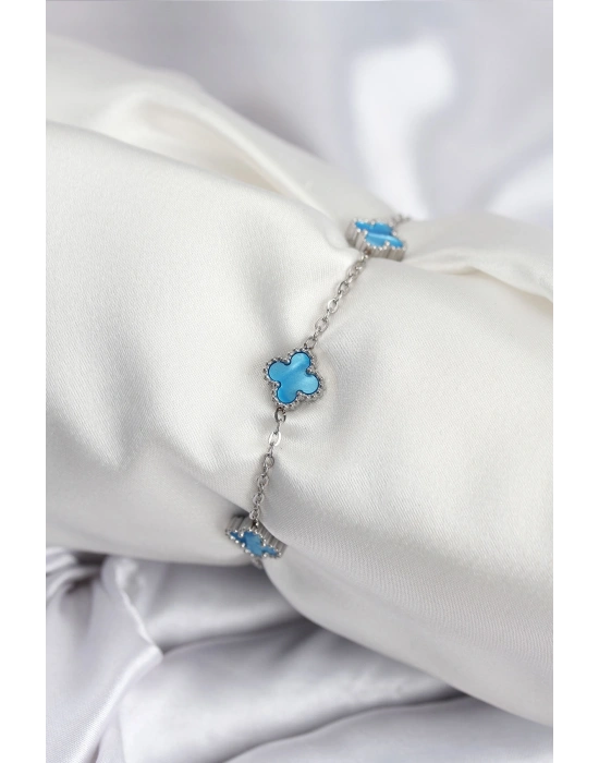 316L Çelik Gümüş Renk Buz Mavisi Baby Boy Yonca Kadın Bileklik