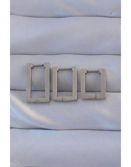 316L Çelik Gümüş Renk Dikdörtgen Küpe Seti