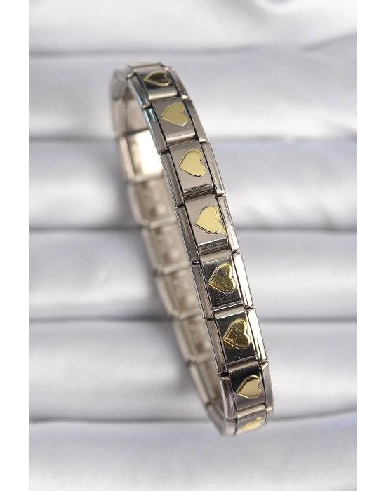 316L Çelik Gümüş Renk Gold Kalp İşleme Nomination Charm Bileklik