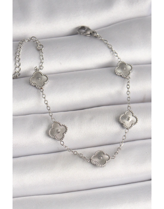 316L Çelik Gümüş Renk İşlemeli Baby Boy Yonca Model Kadın Bileklik