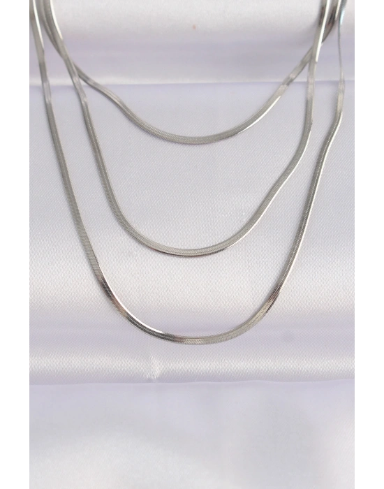 316L Çelik Gümüş Renk İtalyan Zincir Çoklu Kolye