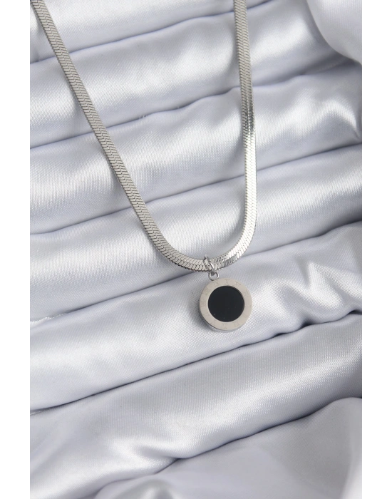 316L Çelik Gümüş Renk İtalyan Zincir Model İşleme Detay Kadın Kolye