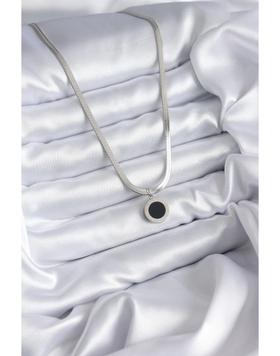 316L Çelik Gümüş Renk İtalyan Zincir Model İşleme Detay Kadın Kolye