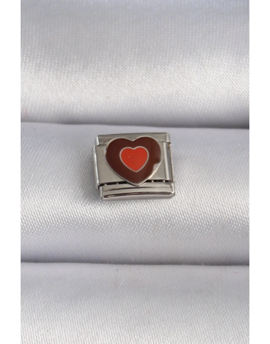 316L Çelik Gümüş Renk Kahverengi Kalp İşlemeli Nomination Charm