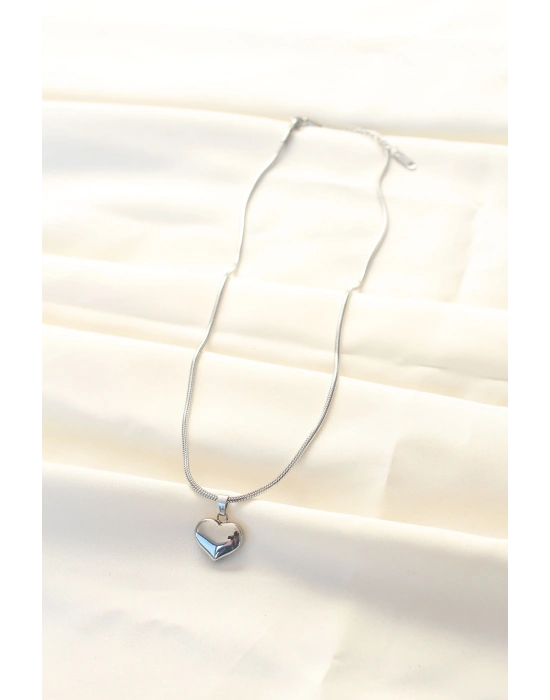 316L Çelik Gümüş Renk Kalp Kolye