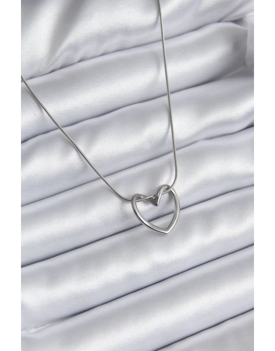 316L Çelik Gümüş Renk Kalp Model Kadın Kolye