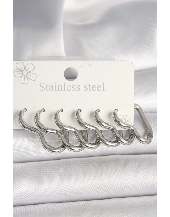 316L Çelik Gümüş Renk Kalp Model Kadın Küpe Seti