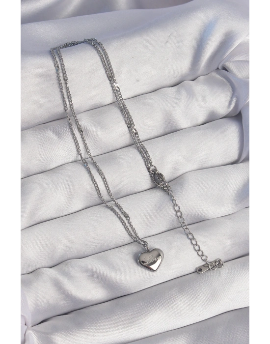 316L Çelik Gümüş Renk Kalp Model Love Kolye