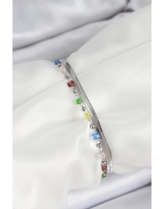 316L Çelik Gümüş Renk Karışık Renkli Kristal Taşlı Kadın Bileklik