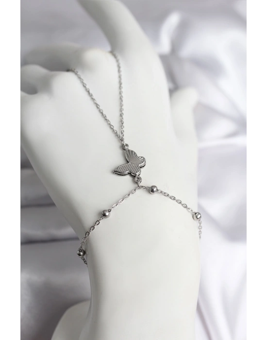 316L Çelik Gümüş Renk Kelebek Model Kadın Şahmeran