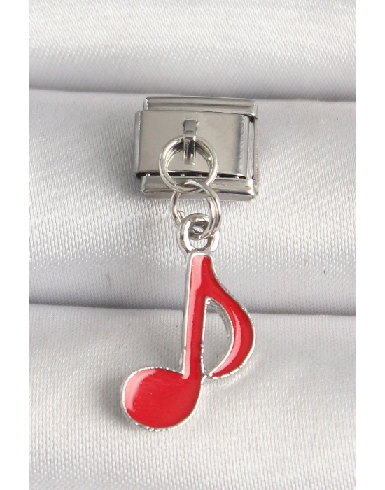 316L Çelik Gümüş Renk Kırmızı Müzik Nota Model Nomination Charm