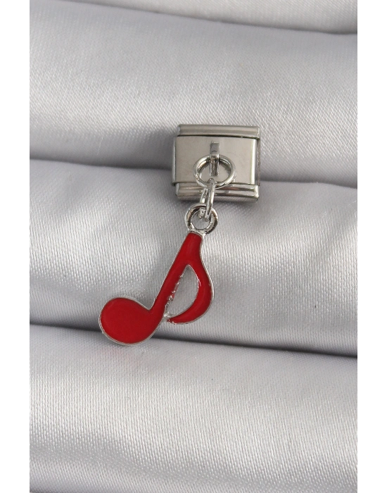 316L Çelik Gümüş Renk Kırmızı Nota Model Nomination Charm