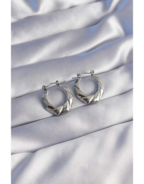 316L Çelik Gümüş Renk Kıvrımlı Görünüm Geometrik Model Küpe