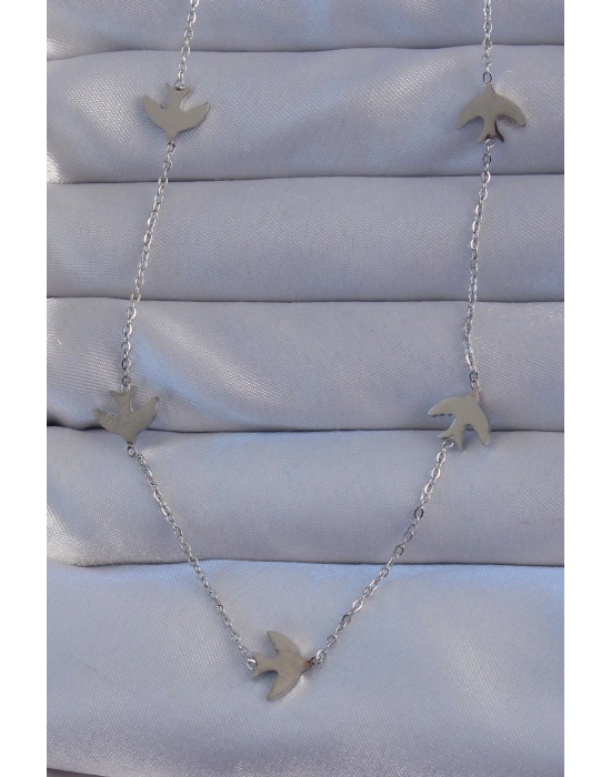 316L Çelik Gümüş Renk Kuş Model Kolye