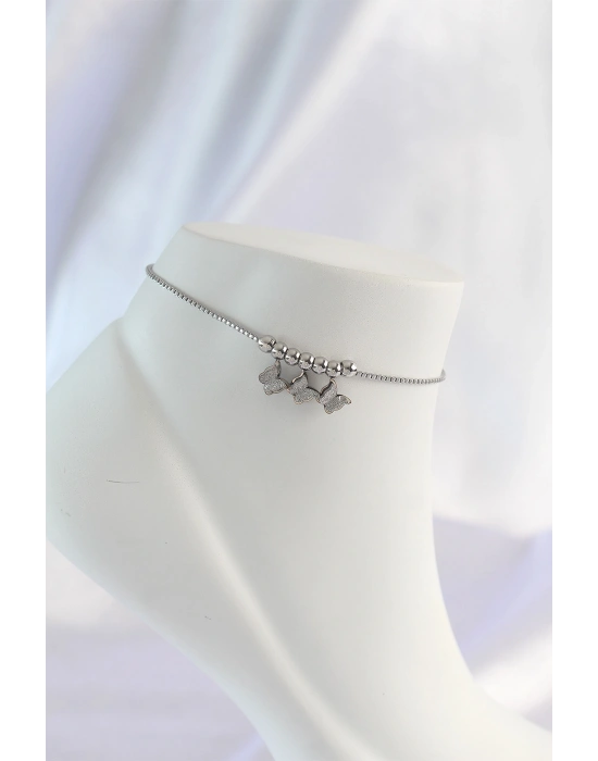 316L Çelik Gümüş Renk Minimal Kelebek Tasarımlı Halhal