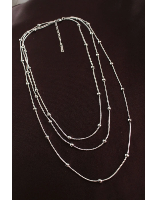 316L Çelik Gümüş Renk Minimal Topçuk Model Çoklu Kolye