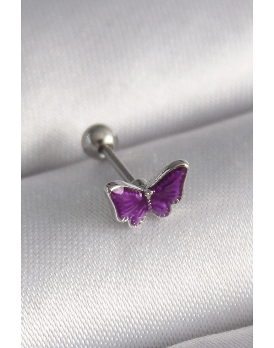 316L Çelik Gümüş Renk Mor Kelebek Model Tragus Piercing