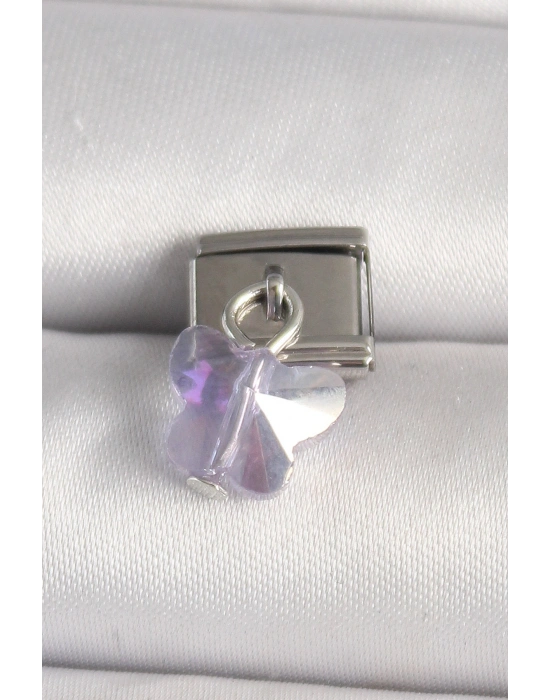 316L Çelik Gümüş Renk Mor Zirkon Taşlı Nomination Charm