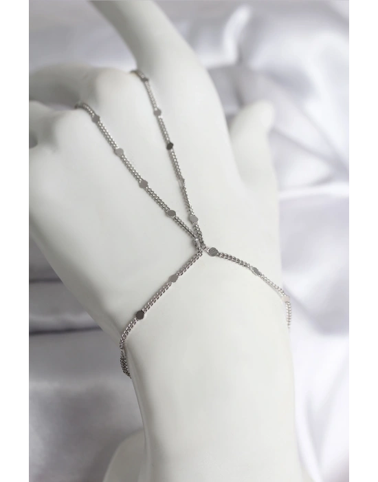 316L Çelik Gümüş Renk Parçalı Ezme Zincir Model Kadın Şahmeran