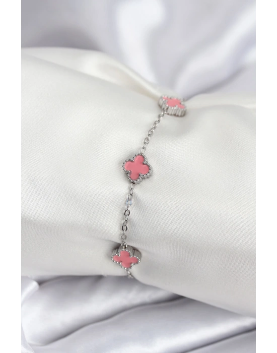 316L Çelik Gümüş Renk Pembe Baby Boy Yonca Kadın Bileklik