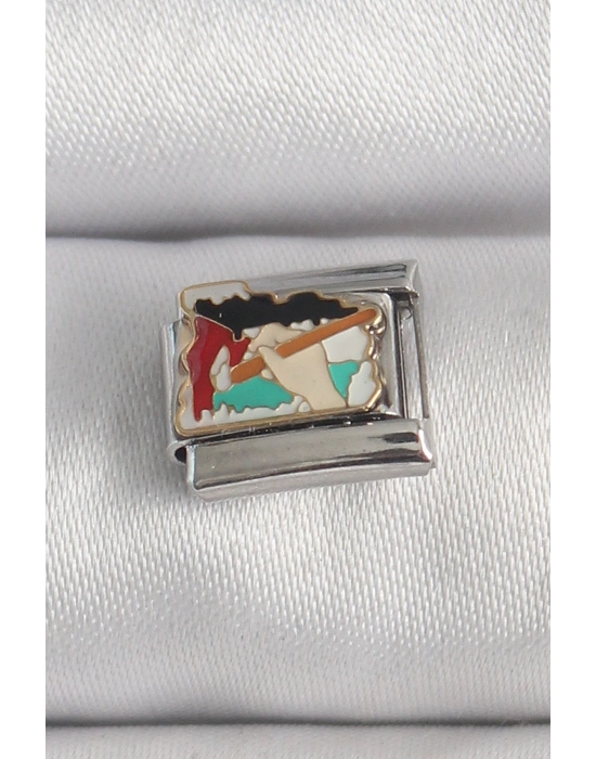 316L Çelik Gümüş Renk Renkli Palet Fırça İşlemeli Model Nomination Charm