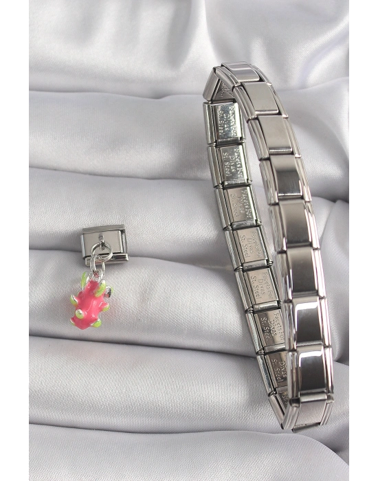 316L Çelik Gümüş Renk Sallantı Ejder Meyvesi Model Nomination Charm