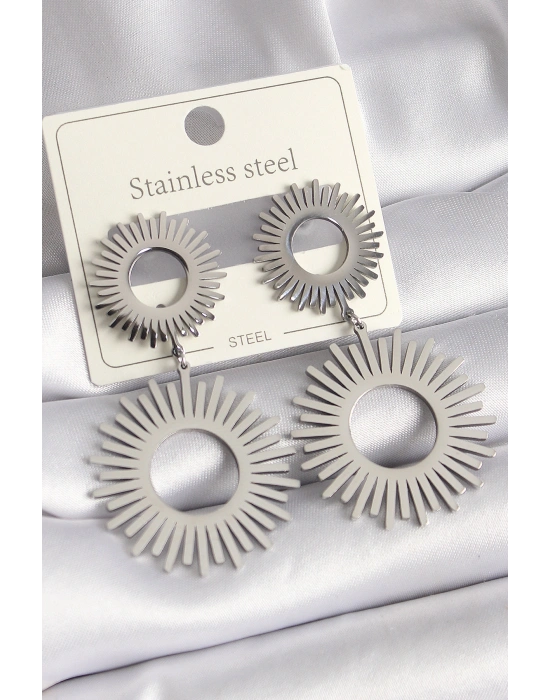 316L Çelik Gümüş Renk Sallantı Güneş Model Kadın Küpe