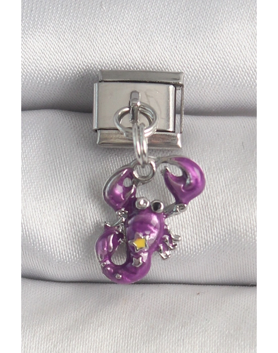 316L Çelik Gümüş Renk Sallantı Mor Yengeç Model Yıldız Detay Nomination Charm