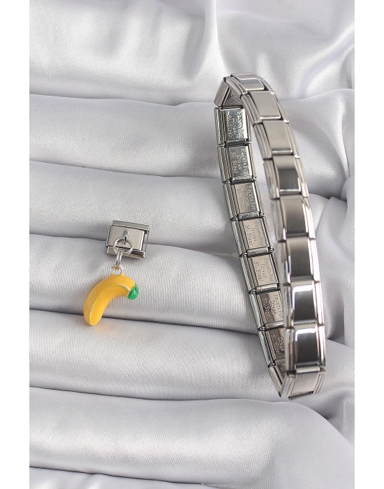 316L Çelik Gümüş Renk Sallantı Muz Model Nomination Charm