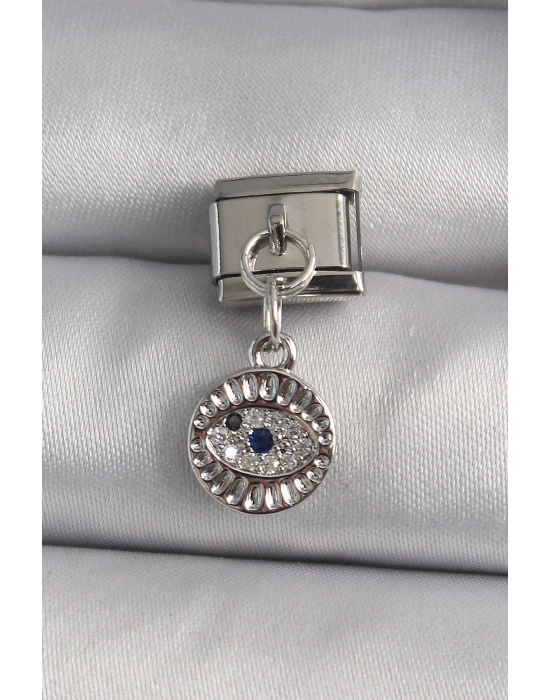 316L Çelik Gümüş Renk Sallantı Zirkon Taşlı Göz Model Nomination Charm