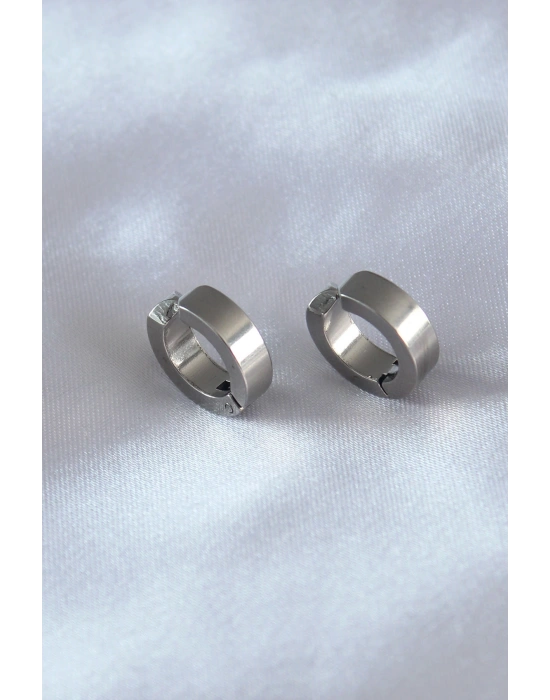 316L Çelik Gümüş Renk Sıkıştırmalı Erkek Küpe