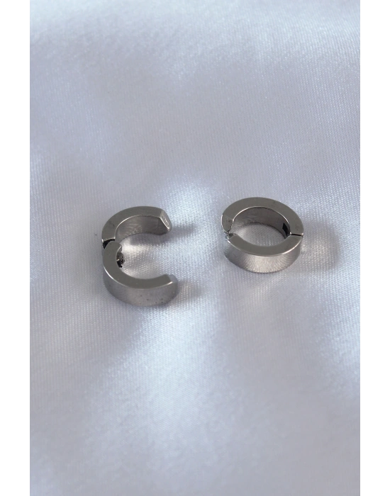 316L Çelik Gümüş Renk Sıkıştırmalı Erkek Küpe