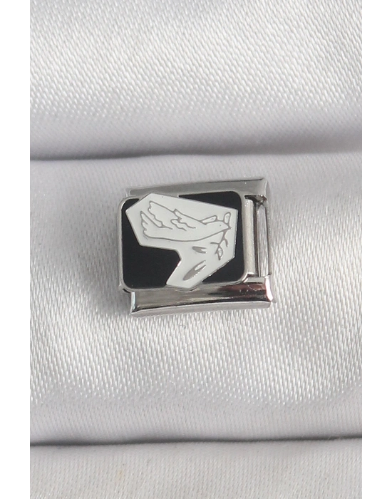 316L Çelik Gümüş Renk Siyah Beyaz Kuş İşlemeli Nomination Charm