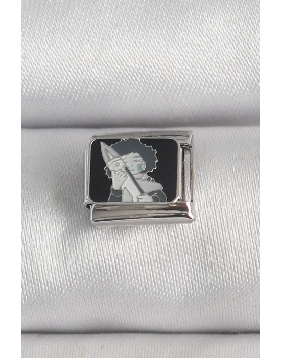 316L Çelik Gümüş Renk Siyah İşlemeli Portre Model Nomination Charm