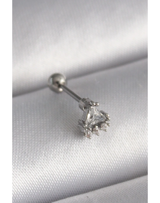 316L Çelik Gümüş Renk Üçgen Zirkon Taşlı Tragus Piercing