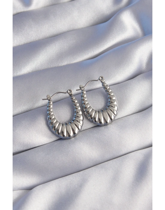 316L Çelik Gümüş Renk Uzun Baklava Görünümlü Küpe