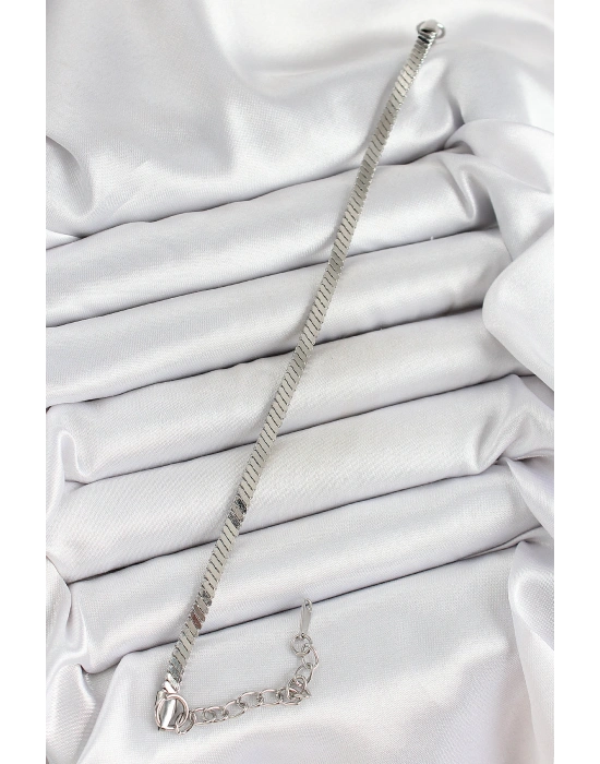 316L Çelik Gümüş Renk Yassı Zincir Model Kadın Bileklik