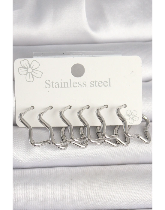 316L Çelik Gümüş Renk Yıldız Model Kadın Küpe Seti