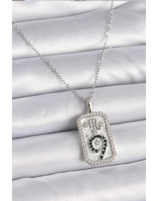 316L Çelik Gümüş Renk Zincir Akrep Burcu Zirkon Taşlı Kadın Kolye