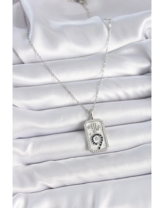 316L Çelik Gümüş Renk Zincir Akrep Burcu Zirkon Taşlı Kadın Kolye