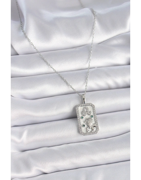 316L Çelik Gümüş Renk Zincir Aslan Burcu Zirkon Taşlı Kadın Kolye