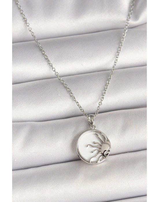 316L Çelik Gümüş Renk Zincir Beyaz Mineli Gün Batımı Model Kadın Kolye