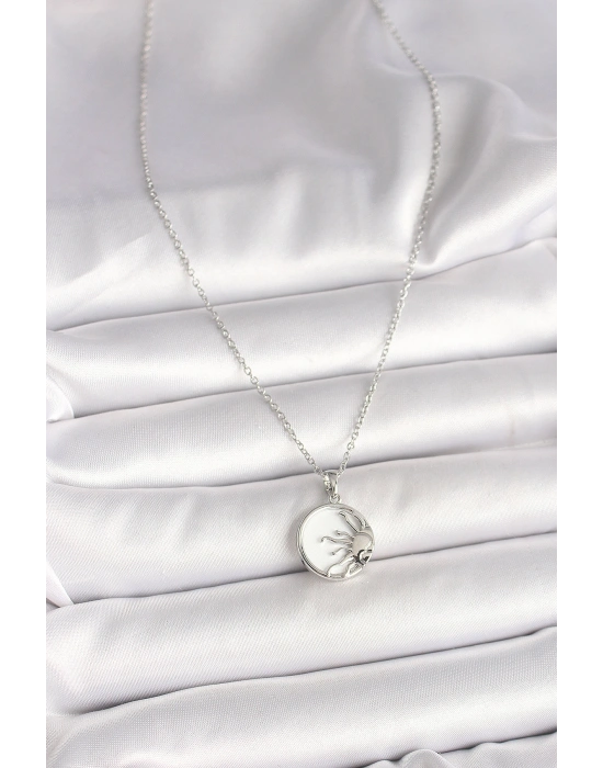 316L Çelik Gümüş Renk Zincir Beyaz Mineli Gün Batımı Model Kadın Kolye
