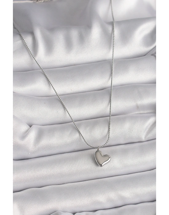 316L Çelik Gümüş Renk Zincir Kalp Figür Kadın Kolye
