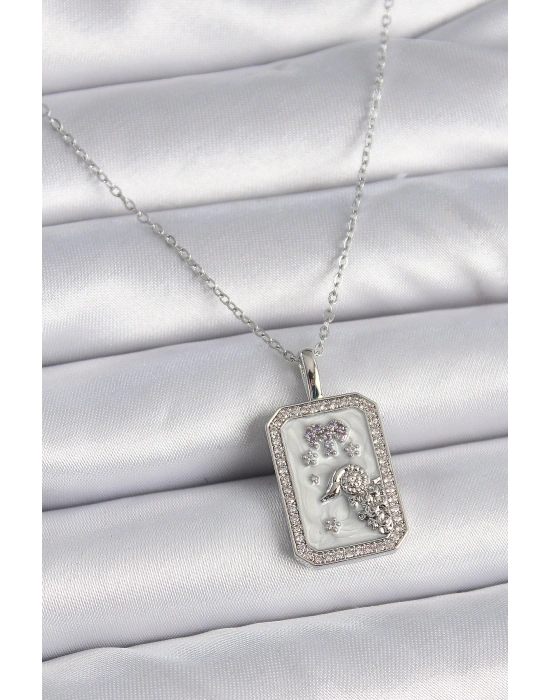 316L Çelik Gümüş Renk Zincir Koç Burcu Zirkon Taşlı Kadın Kolye