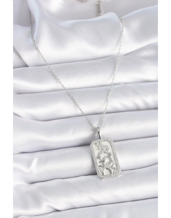 316L Çelik Gümüş Renk Zincir Oğlak Burcu Zirkon Taşlı Kadın Kolye