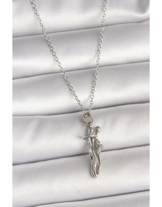 316L Çelik Gümüş Renk Zincir Sarılma Model Kadın Kolye